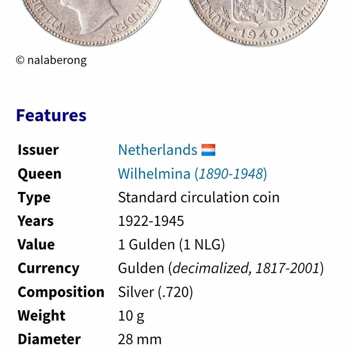 Koin 1 Gulden Wilhelmina silvercoin