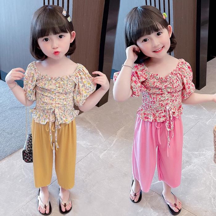 SET MITZU SK2020180 OF SHOULDER Baju Setelan Anak Perempuan Import