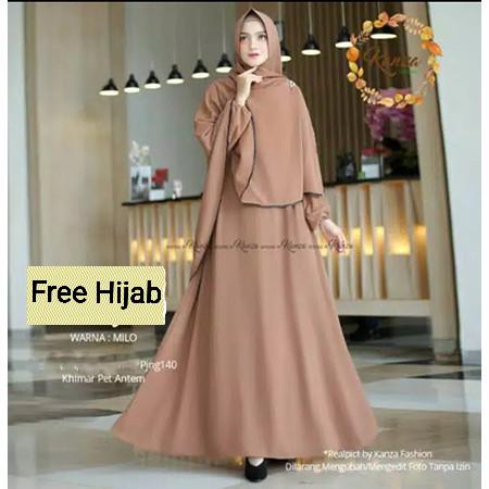 Khanza-Gamis Dress Syari Wanita Polos Busui Jumbo Milo Coklat Mocca