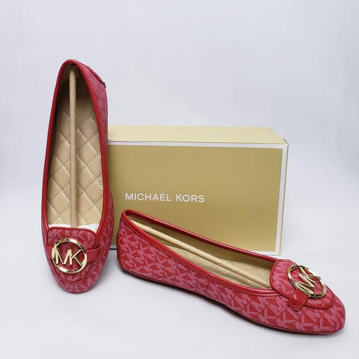 TAS MK LILLIE SIGN CRIMSON WITH BOX FLAT SHOES AUTHENTIC ASLI ORIGINAL