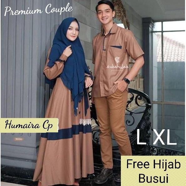 HUMAIRA Gamis Couple Renda Syari Busui Jumbo Navy Coksu Merah Bata