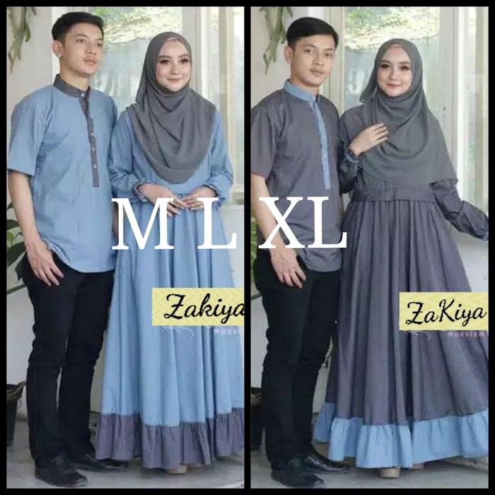 Gamis Zakia Couple XL JUMBO Busui Renda Warna Polos Abu Tua