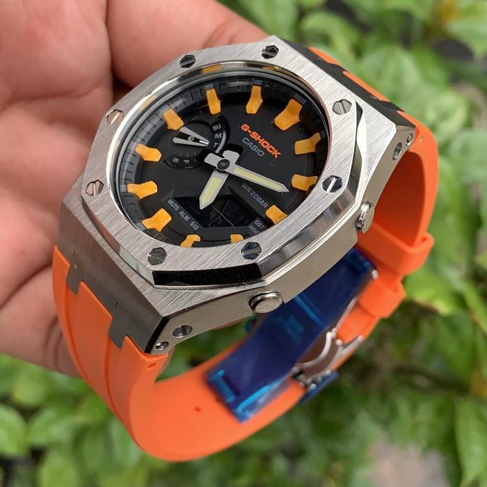 G Shock GA 2100 Orange Original & Garansi Casioak Silver Orange Gen3