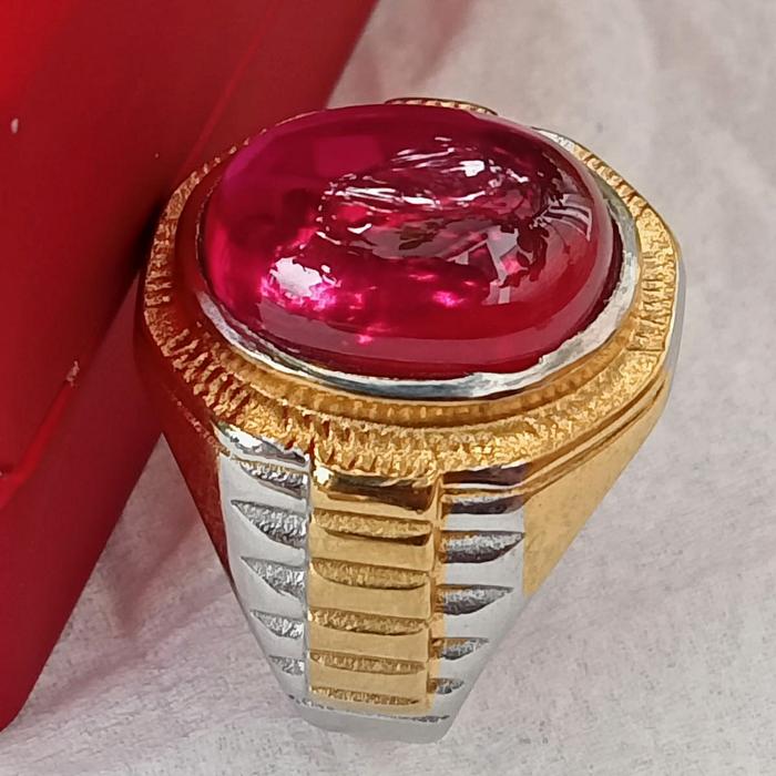 CINCIN PRIA BATU NATURAL MERAH SIAM BANGKOK ORIGINAL / TITANIUM ROLEX