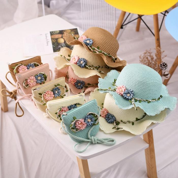 topi jerami anak/topi pantai bunga/topi jerami/topi anak/topi jerami