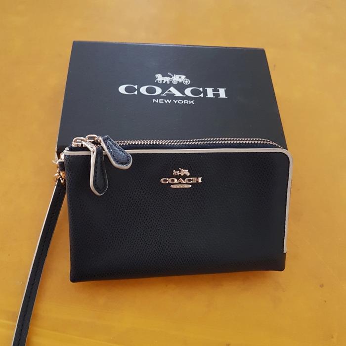 Dompet Coach Wristlet Double zipper midnight chalk authentic original