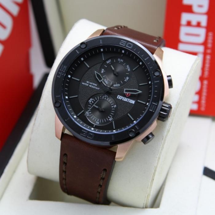 Jam Tangan Pria Expedition Original E6821 Black Rosegold