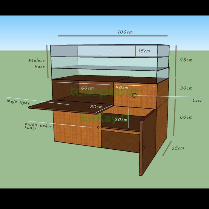 meja lemari etalase kayu kaca food display makanan gerobak food court
