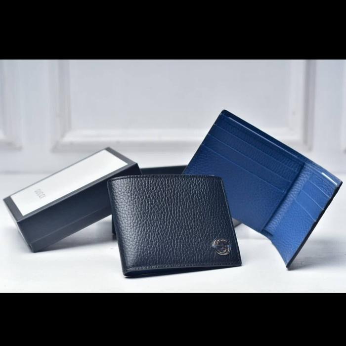 Ready BNIB Gucci Wallet Men Black GG Logo Inside Blue