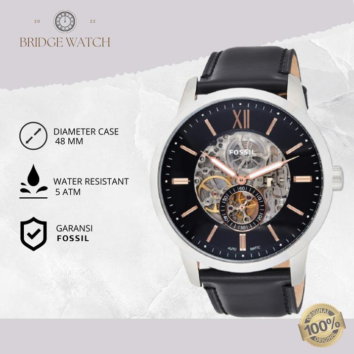 Jam Tangan Pria Fossil Townsman Automatic ME3153 Black Leather Strap Kulit Hitam Watch Casual Origin
