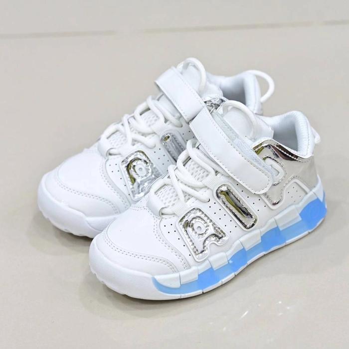Sepatu anak air jordan uptempo whiteblue import quality