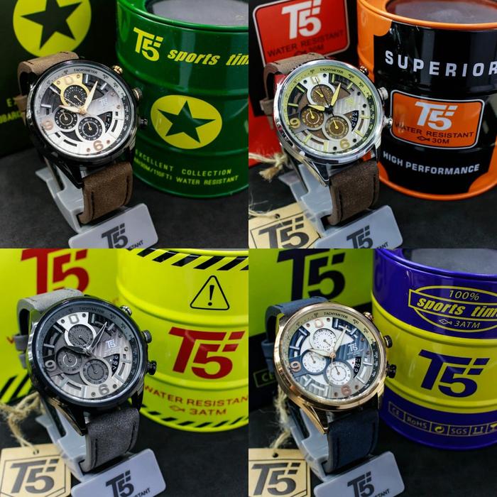 Jam tangan pria T5 H 3656 kulit crono aktif original free bubble wrap