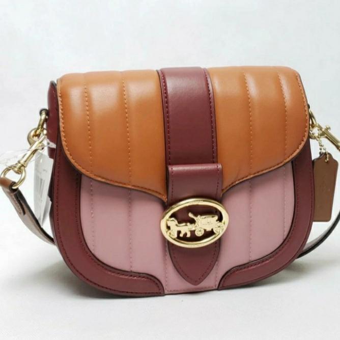 COACH GEORGIE SADDLE Bag Puffy Quilted True Pink Multi C5798