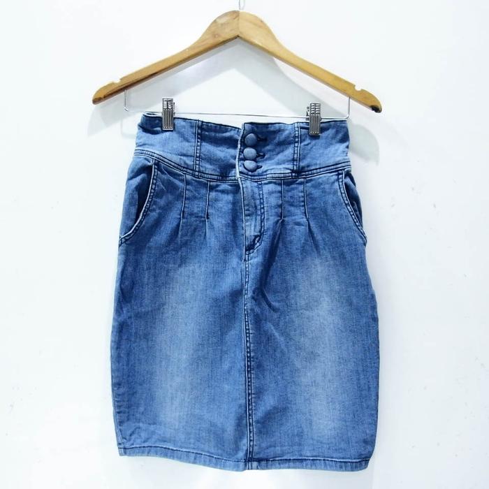XXI360 SIZE M BLUE JEANS HIGWAIST ROK MINI WANITA SECOND BRANDED