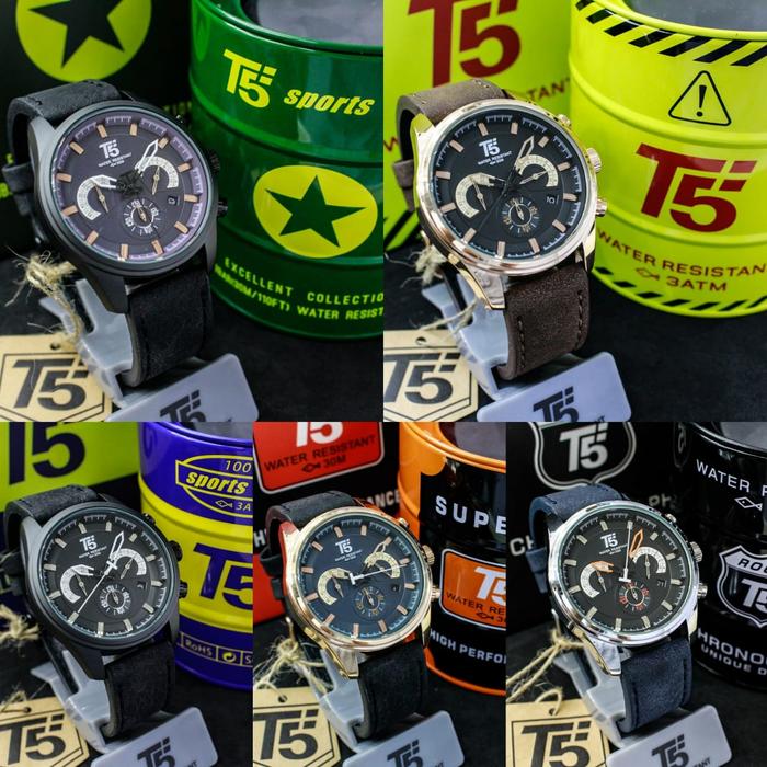 Jam tangan pria T5 H 3661 kulit crono aktif original free bubble wrap