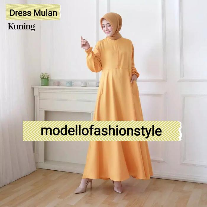 Mulan - Dress Gamis Syari Busui Polos XL Warna Kuning Kunyit Mustard