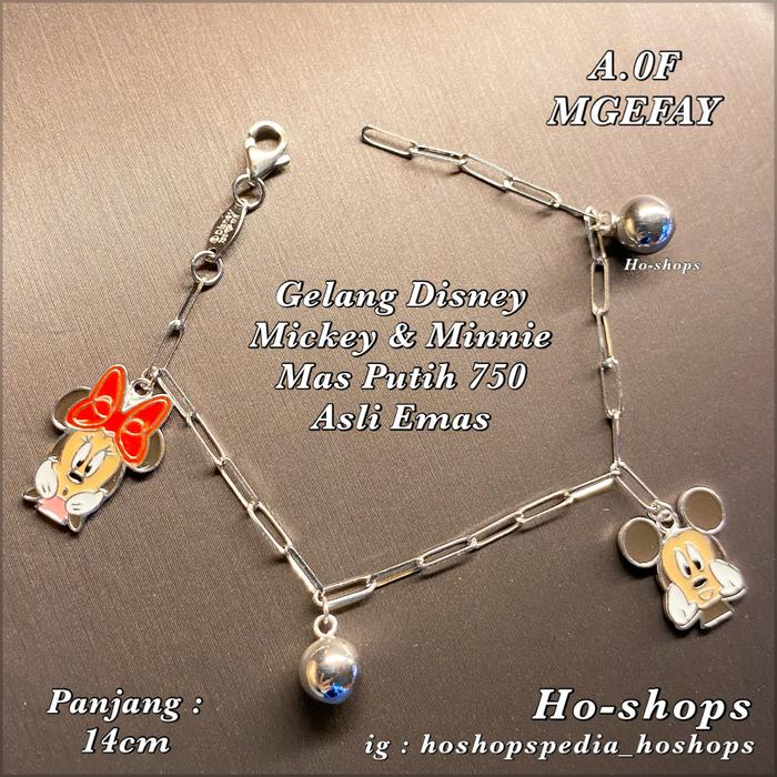 Gelang Anak Mickey & Minnie Mas Putih Kadar 750 Asli Emas