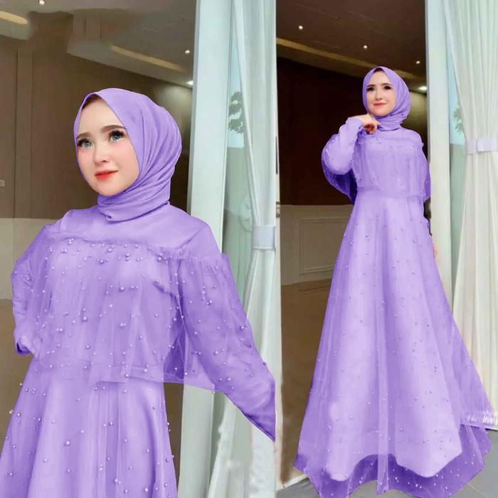 MODIS DRESS GAMIS PESTA KONDANGAN BRUKAT IMPORT WARNA UNGU MUDA LILAC