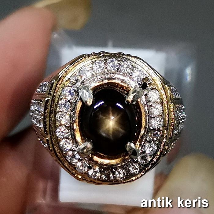 Batu Cincin Akik Black Safir Star Bangsing Hitam Asli Natural