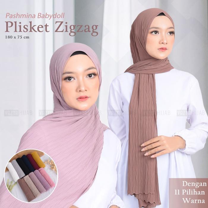 pashmina plisket zigzag padi jilbab panjang size 180 x 75 cm - maroon