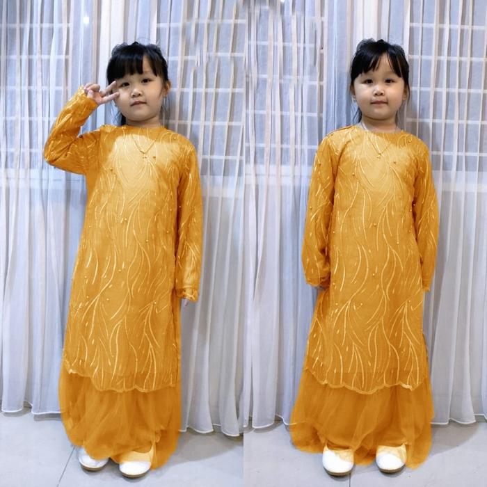 GERYN KID GAMIS BAJU BROKAT PESTA SERAGAMAN ANAK CEWE KUNING MUSTARD