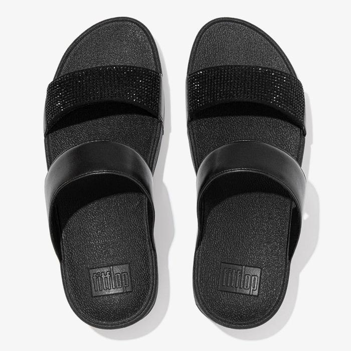 fitflop Lulu Crystal Embellished Slide EC4-090 Sandal Wanita Ori-Black