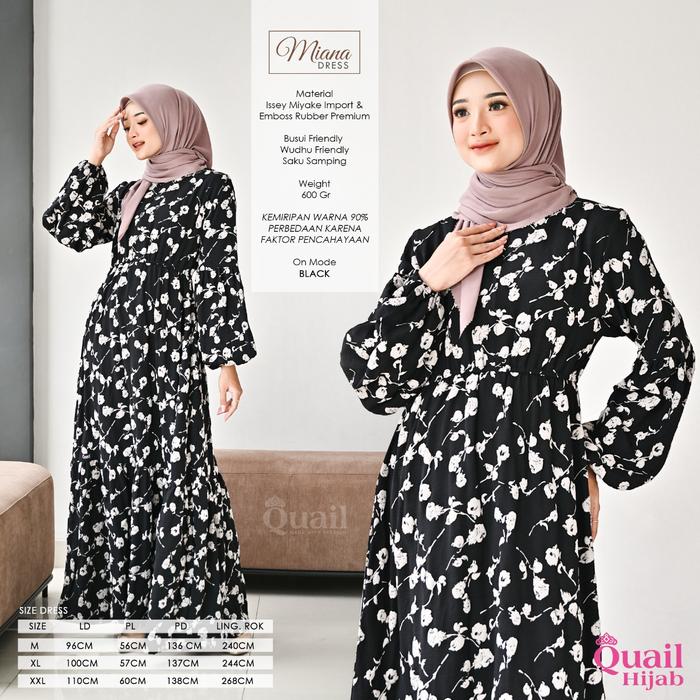 MIANA Dress Daily gamis muslim motif bunga Quail Hijab Ori