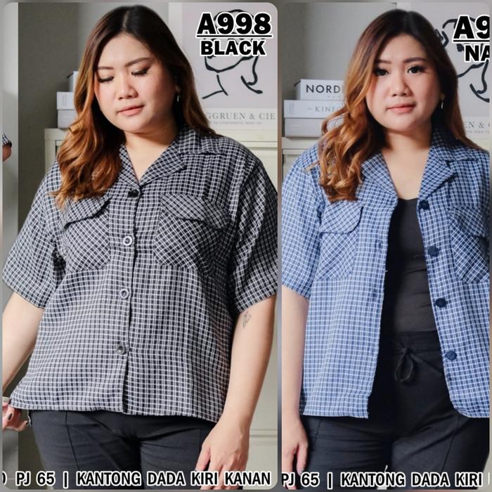 Top A998 Kemeja Jumbo Cardova Navy Hitam Keterangan di picture Biru