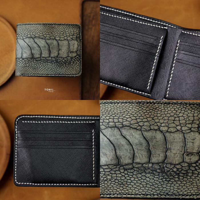 Dompet Bifold Wallet Handmade Ostrich Kaki Kulit Burung Unta "Grey"
