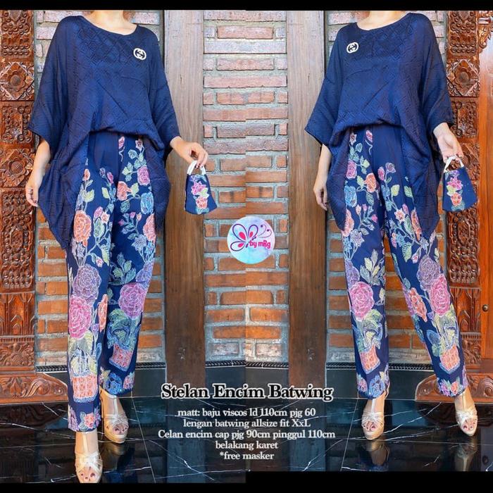 Set Encim Batwing/ Setelan Celana Encim dan Blouse