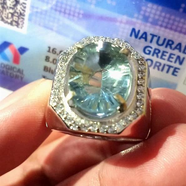 Natural 8,0 Ct CERTIFIED BLUE Fluorite Very Rare Gemstone Ring