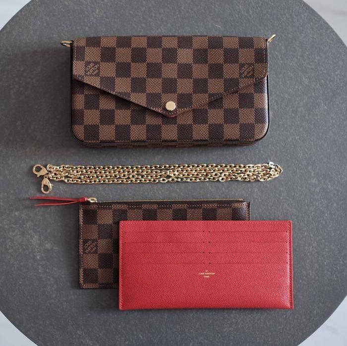 Original - LV Louis Vuitton Felicie WOC 3in1 Damier Ebene Clutch Chain