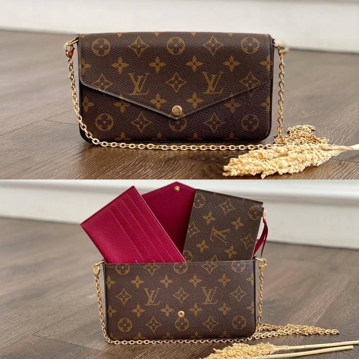 Original - LV Louis Vuitton Felicie WOC 3in1 Monogram Red Clutch