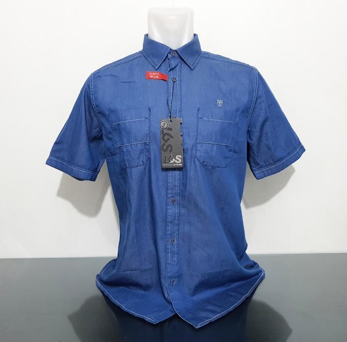 Baju Kemeja LGS Blue - Slim Fit - Size L - Lbr Dada 54 cm Ori Baru New