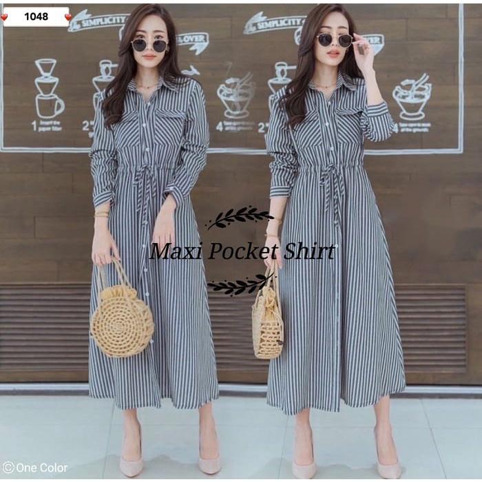 ONNIEFASHION C17 Maxi Pocket Shirt 1048 Dress Casual Wanita