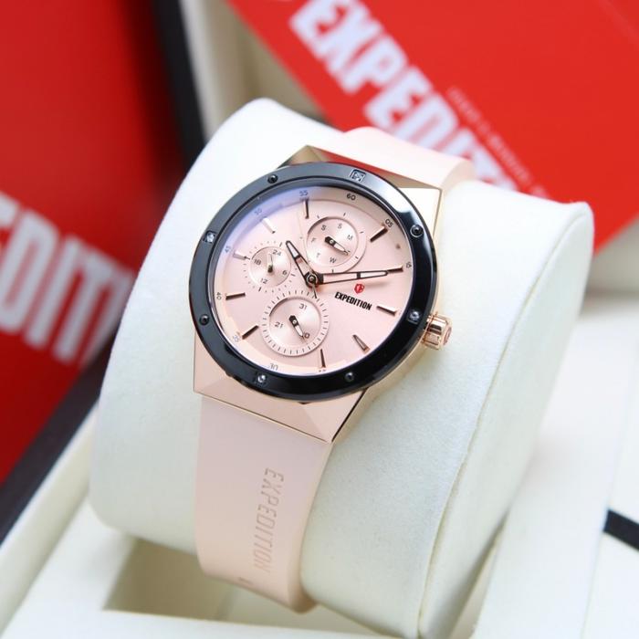 JAM TANGAN WANITA EXPEDITION E 6818 E6818 BLACK PEACH RUBBER ORIGINAL