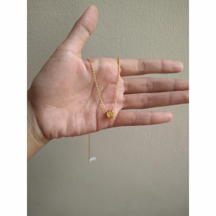 Set kalung dan liontin huruf w bulat emas asli