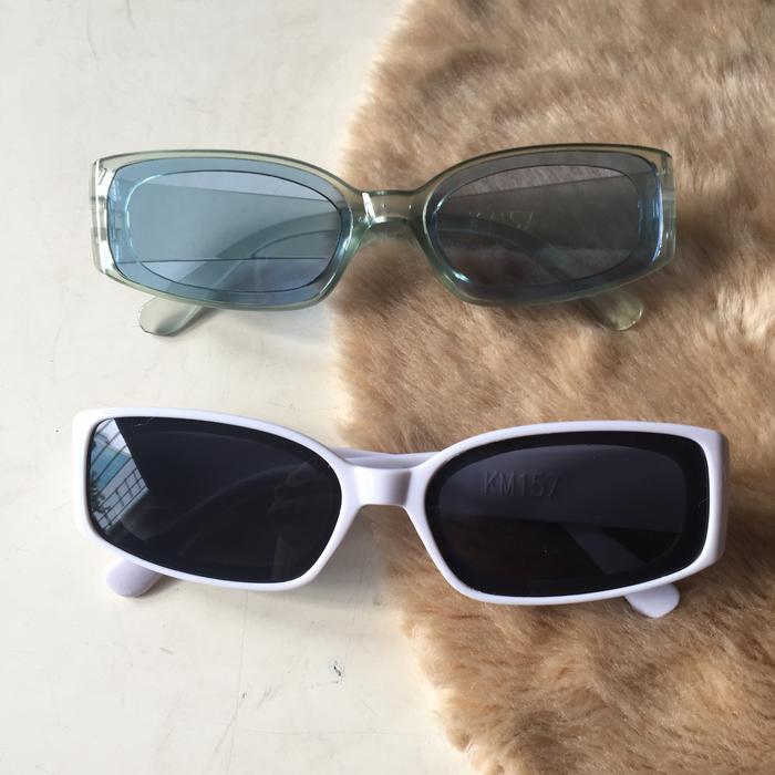 rectangle cat eye sunglasses hollywood white frame unisex blue candy
