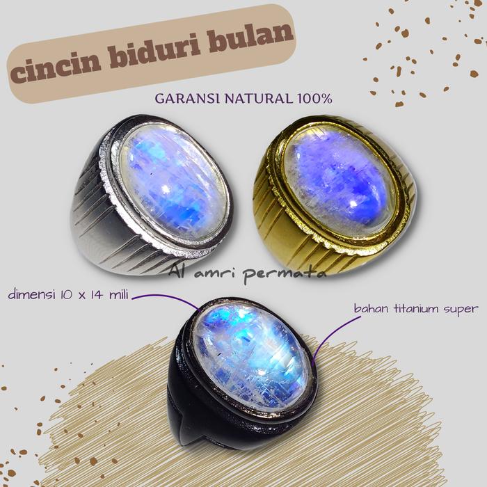 cincin batu biduri bulan natural moonstone biduri bulan air laut