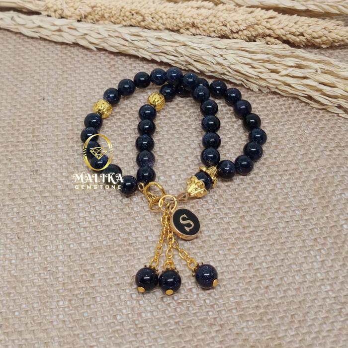 GELANG TASBIH BATU PASIR EMAS BIRU 8MM 100% NATURAL