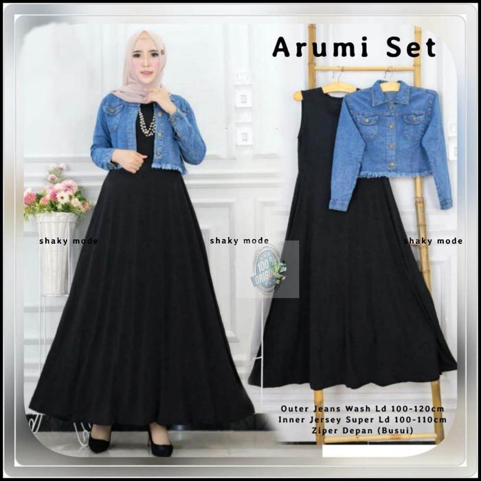 Arumi gamis Set maxy jersey outer jaket jeans