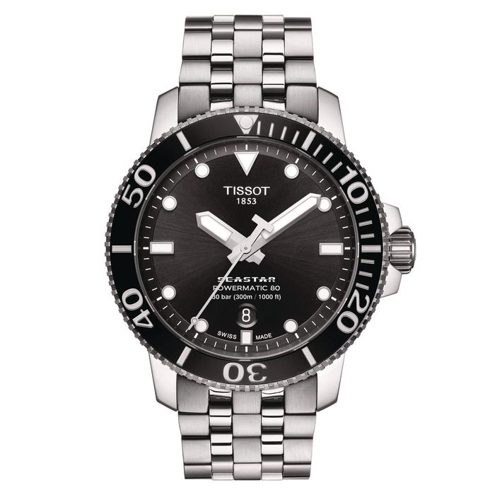 Jam Tangan Pria Tissot Seastar 1000 Powermatic 80, Diver 43mm Stainless Steel Hitam