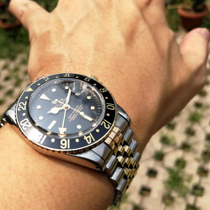 Ori 60s Rolex Oyster Perpetual GMT Master 1675 nipple Gilt Dial patek