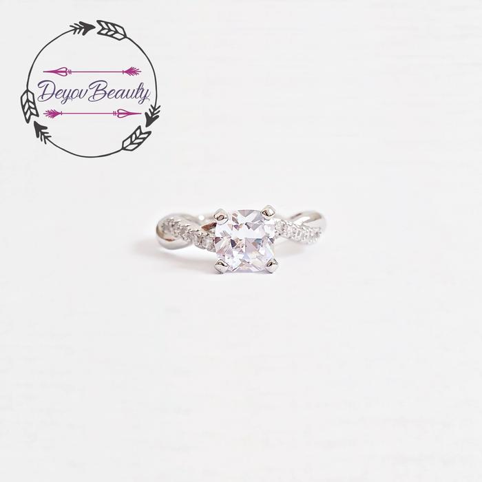 Silver 925 Diamond Ring Cincin Berlian - DYR017 Elena Ring (Silver)