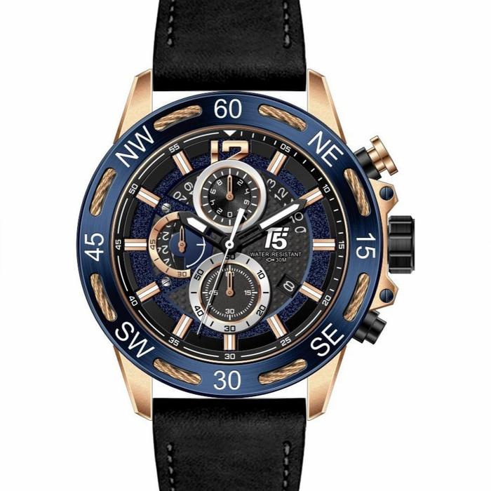 Jam Tangan Pria Original T5 H 3807G Blue Black Rosegold