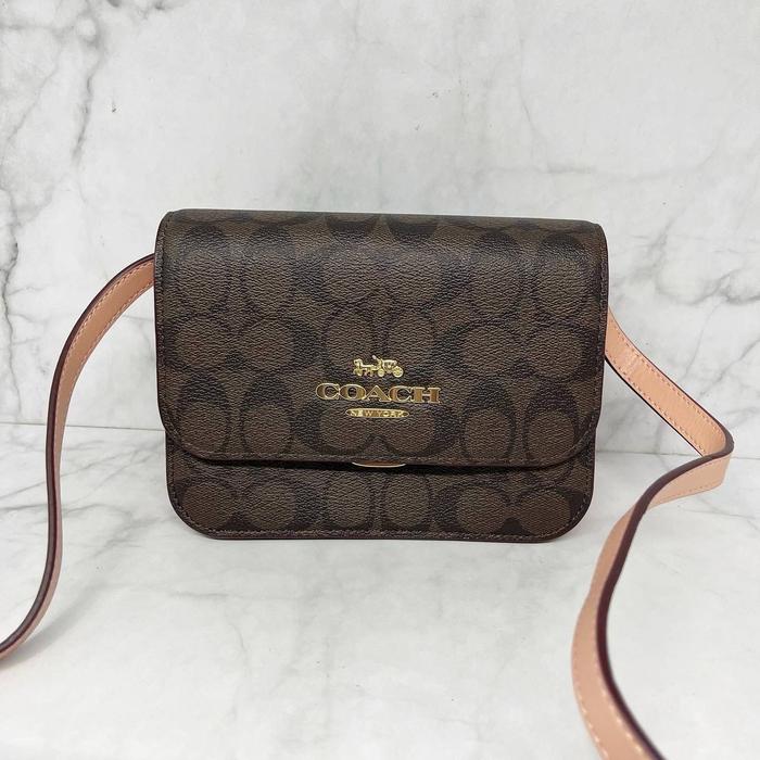 TAS COACH MINI BRYNN CROSSBODY SIGN BROWN SHELL PINK