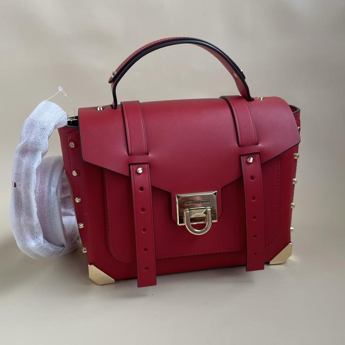 SALE TAS WANITA BRANDED ORI MK MANHATTAN MEDIUM LEATHER SATCHEL FLAME