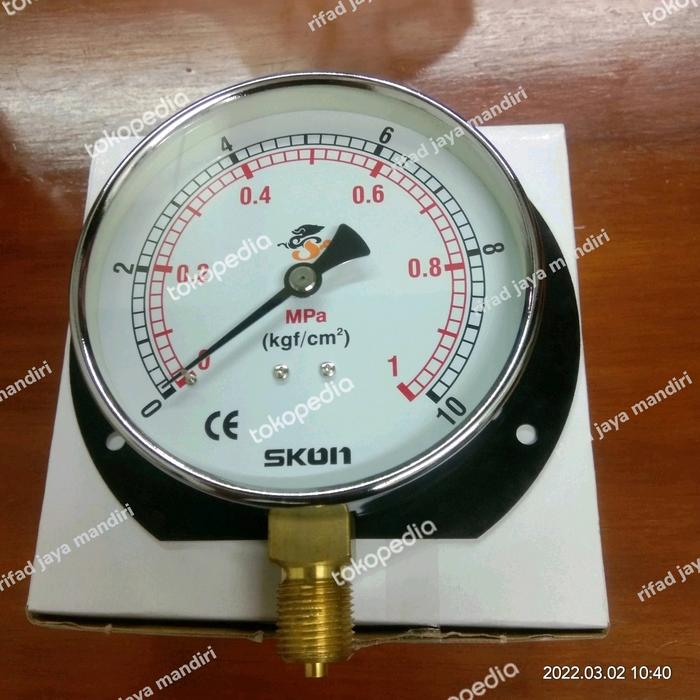 pressure gauge skon 1 Mpa size 4 inch model flange drat 3/8" NPT