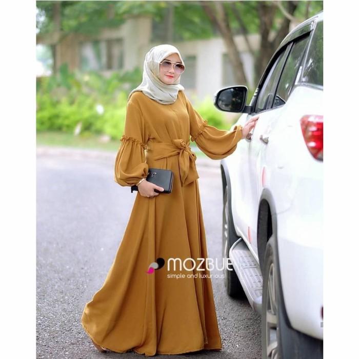 BREINDA- Gamis Dress Busui Lengan Balon Kondangan Polos Kuning Mustard