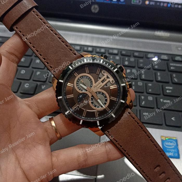 Jam Tangan Kulit Pria Alexandre Christie AC6527 AC 6527 Rosegold Brown